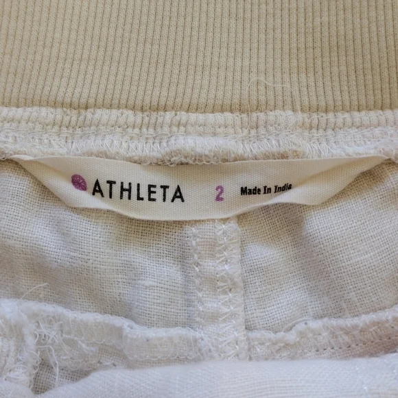 Athleta Women's 100% Linen Peach White Shorts - Picture 13 of 14